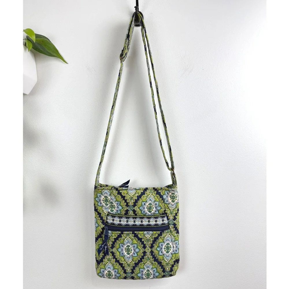 Vera Bradley Crossbody Bag Green Blue Paisley Quilted Cotton Adjustable Strap